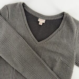 NEW Merona Womens XS Grey Black Houndstooth V-Neck Fit Flare Knit Dress